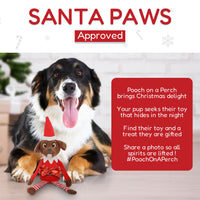 Pooch on a Perch – Christmas Elf Dog Toy with Squeaker & Crinkle Paper