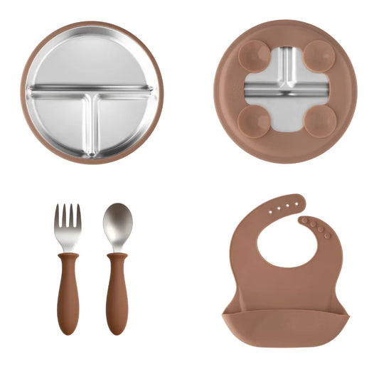 Stainless Steel Toddler Feeding Set 12+ Months- Mocha Mousse - BIG FRENCHIES