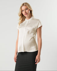 Short Sleeve Satin Maternity Shell Top with Concealed Nursing Zip - BIG FRENCHIES