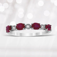 1.08ct Ruby Diamond Fashion band rings 14KT White Gold