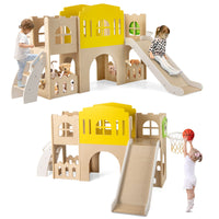 7-in-1 Toddler Slide Set for Kids with Climber and Basketball Hoop-Multicolor