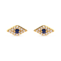 10K Yellow Gold Blue Sapphire and Diamond Accent Evil Eye Stud Earring (H-I Color, I1-I2 Clarity)
