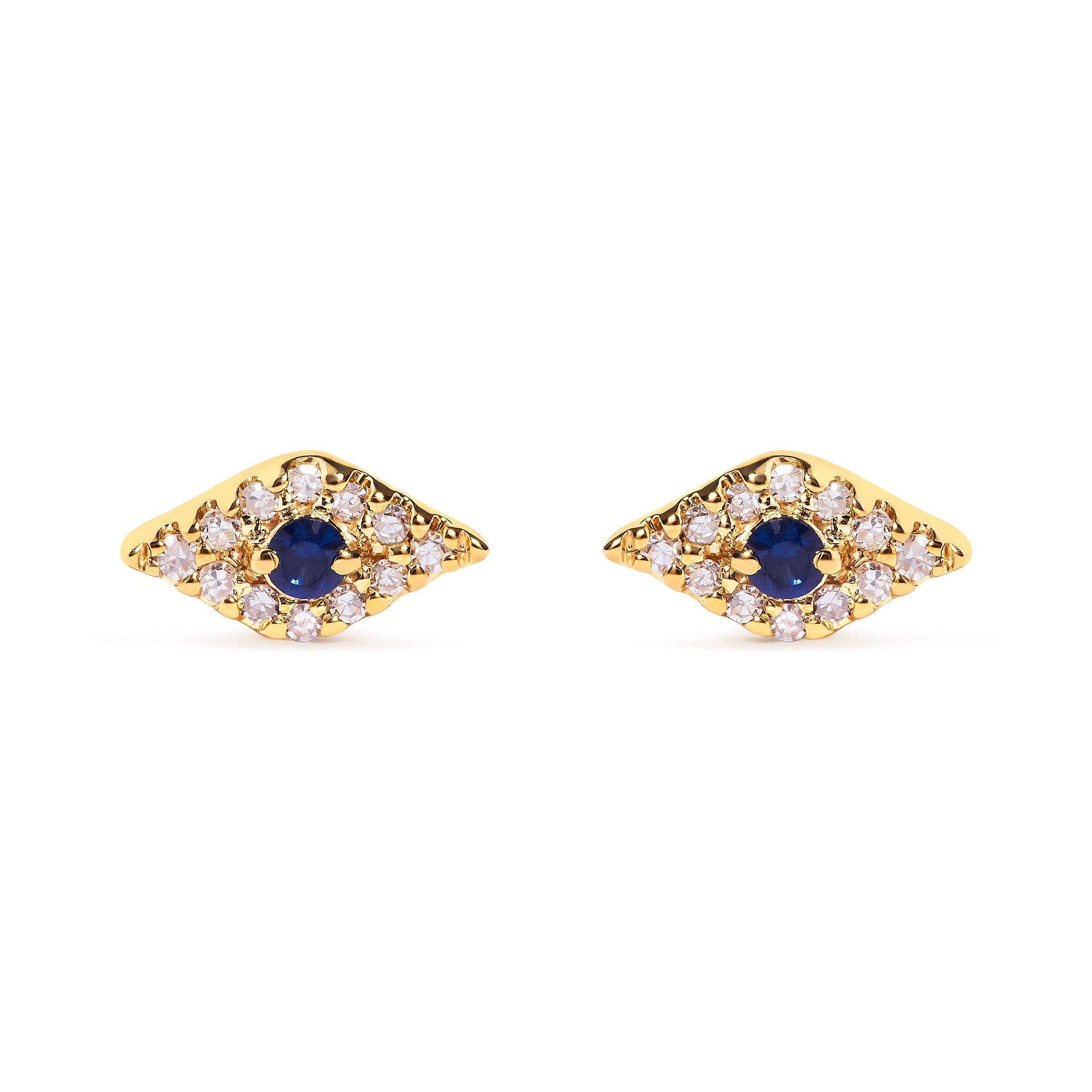 10K Yellow Gold Blue Sapphire and Diamond Accent Evil Eye Stud Earring (H-I Color, I1-I2 Clarity)