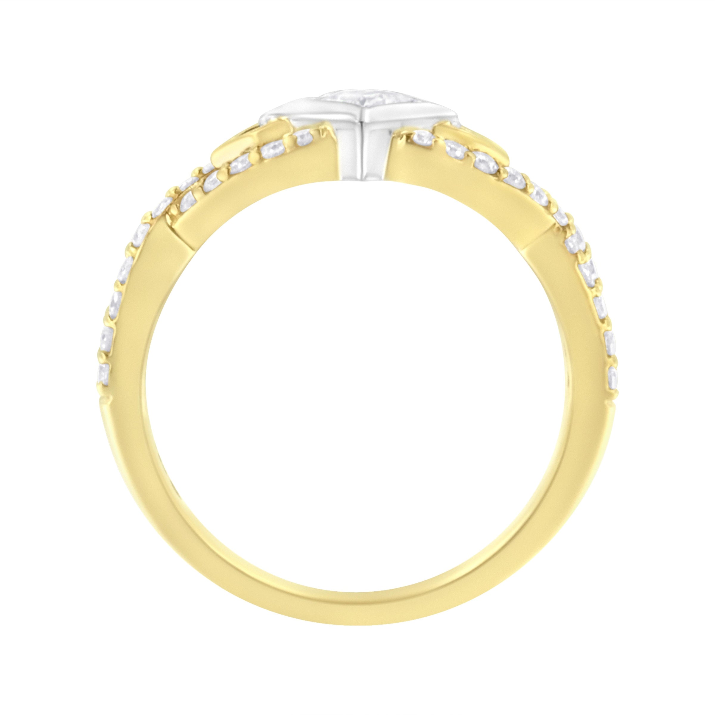 10K Two Tone Color 2/3 Cttw Diamond Kite and Twist Shank Ring (H-I Color,SI2-I1 Clarity)