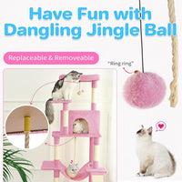 ABCPET 63-inch Multi-level Cat Climbing Frame, Indoor Cat Sisal Scratch Post, Cat Bed, Hammock, Hanging Ball, Extension 