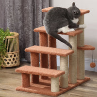 4 Levels Cat Steps with Scratching Posts for High Bed, Sofa, Brown
