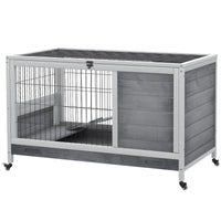 PawHut Indoor Rabbit Enclosure, Wooden Elevated Cage Habitat With Enclosed Run With Wheels - Ideal For Rabbits And Guine