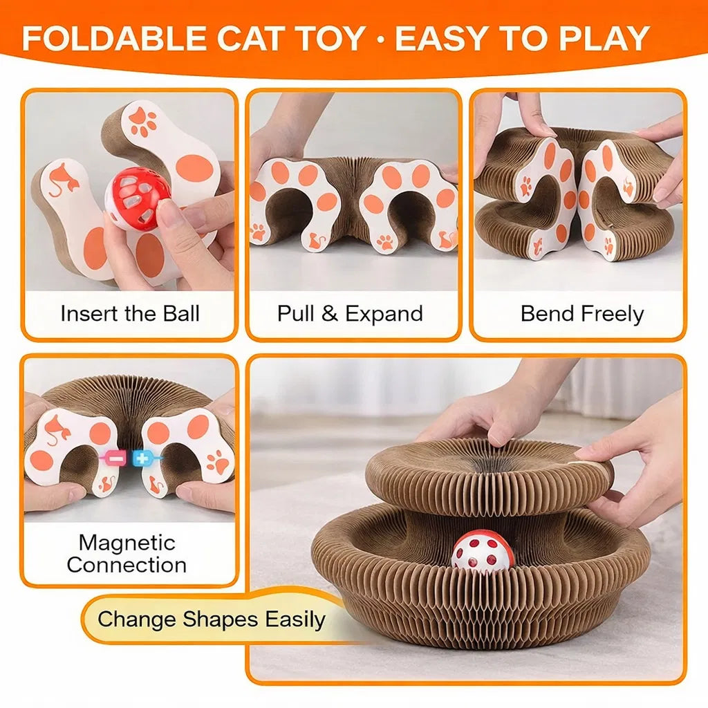 Kitty Curls Cat Toy - Foldable Accordion Cat Scratcher withBall - Magic Organ Cat Scratch Board for Interactive Play -Ca