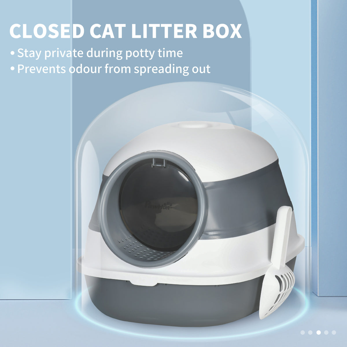 Dome Covered Cat Litter Box with Lid, White and Gray