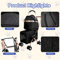 3-in-1 Double Pet Stroller For Small Medium Dogs Cats, Foldable Frame Convertible Pet Carrier Tote, Shockproof Wheels Wi