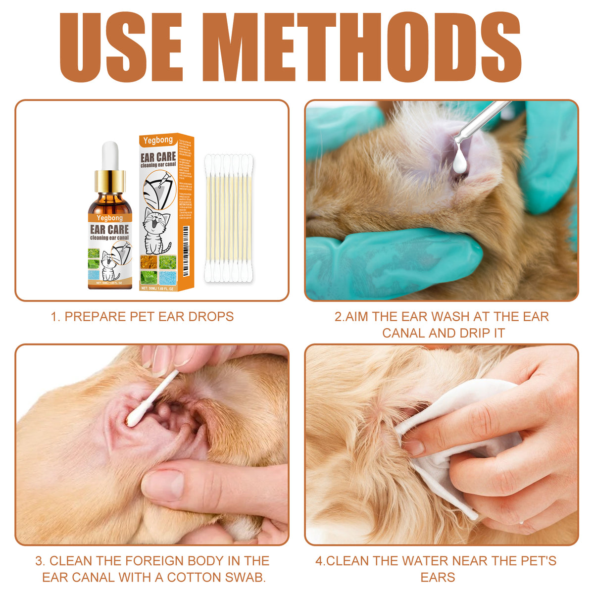 Pet Ear Cleaner Drops, Dog & Cat Ear Care Solution With Aloe, Glycerin & Tea Tree Oil, Gentle Ear Cleanser For Removing 