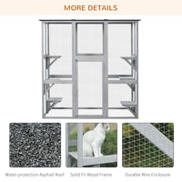 Large Outdoor Catio Enclosure, Weatherproof Cat House with Asphalt Roof, Wooden Cat Patio Cage with 6 Balanced Platforms