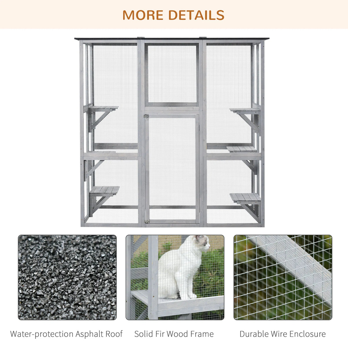 Large Outdoor Catio Enclosure, Weatherproof Cat House with Asphalt Roof, Wooden Cat Patio Cage with 6 Balanced Platforms