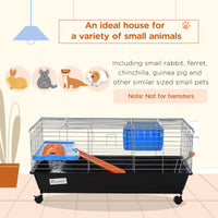 35"L Small Animal Cage with Food Dish, Water Bottle, Hay Feeder, Platform, Ramp for Chinchilla, Black