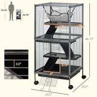 PawHut Metal Small Animal Cage Rolling Big Ferret Cage, Chinchilla Cage, Sugar Glider Cage, With Hammock & 4 Tiers, Remo