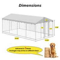 10x20 FT Large Outdoor Dog Kennel with Canopy, Heavy Duty Galvanized Steel Frame, Waterproof Cover, All-Weather Protecti