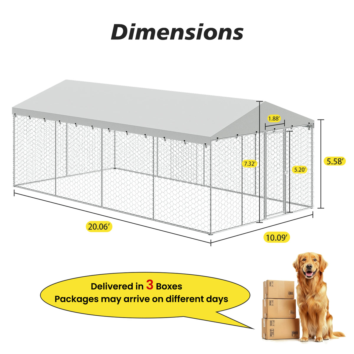 10x20 FT Large Outdoor Dog Kennel with Canopy, Heavy Duty Galvanized Steel Frame, Waterproof Cover, All-Weather Protecti