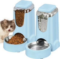 Automatic Cat Feeder & Water Dispenser Set, Steel Bowls, 1 Gallon