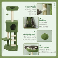 47" Tall Cat Tree Tower with Condo, Ladder, Scratching Posts and Hanging Ball, Green