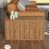 31.5" Walnut Cat Litter Box Enclosure Furniture, Large Decorative Hidden Litter Box Cabinet, Fluted Mid Century Modern K
