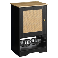 Feeding Station With 1 Storage Cabinets, Pet Feeding Station With 2 Elevated Dog Bowls, Side Hooks, Anti-tip Kit, Hidden