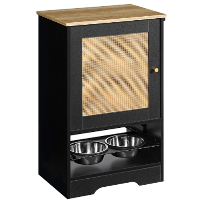 Feeding Station With 1 Storage Cabinets, Pet Feeding Station With 2 Elevated Dog Bowls, Side Hooks, Anti-tip Kit, Hidden