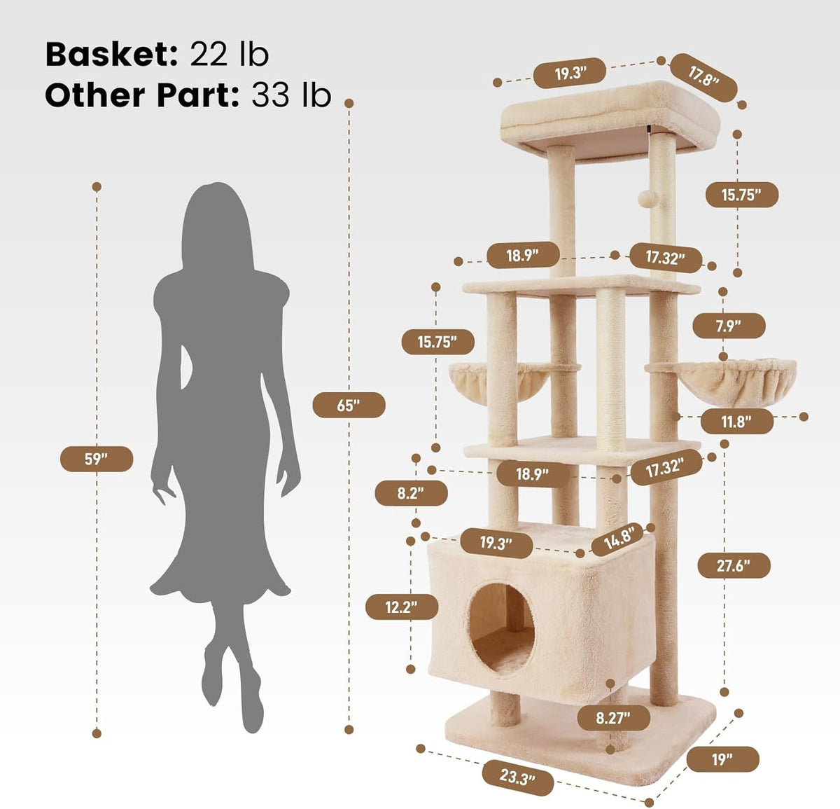 Gardner Pets Large Cat Tree For Medium To Large Cats, Heavy-Duty Cat Tower With Scratch Post And Washable Top Perch. Sel