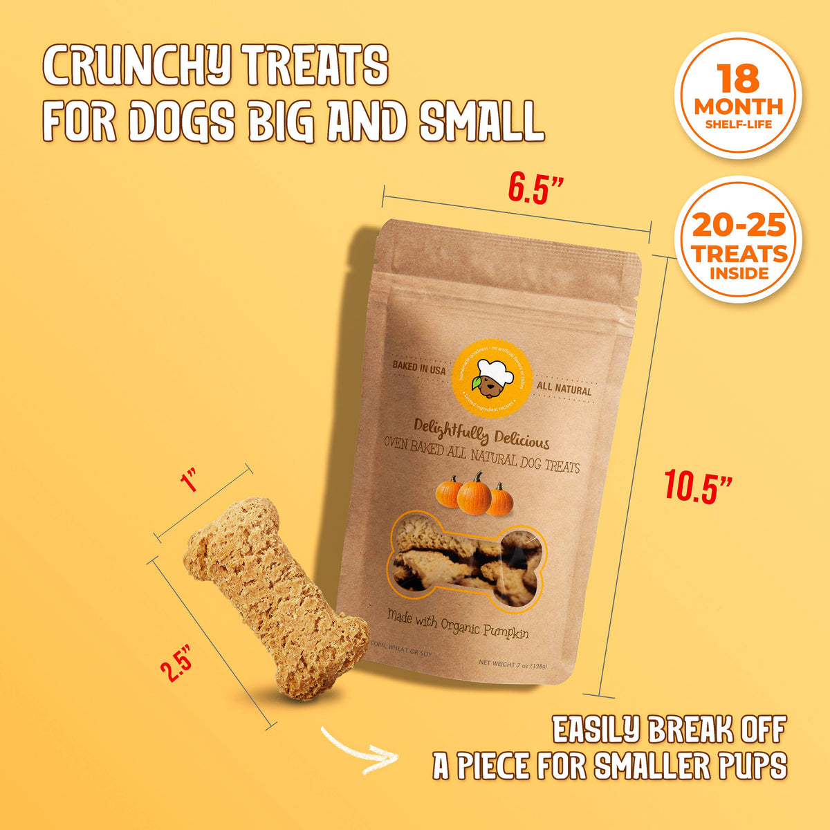 Delightfully Delicious Organic Pumpkin Dog Treats, 8 oz Bag, Pack of 12