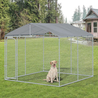 Outdoor Dog Kennel Galvanized Steel Fence with Cover Secure Lock Mesh Sidewalls for Backyard 9.8 x 9.8 x 7.7