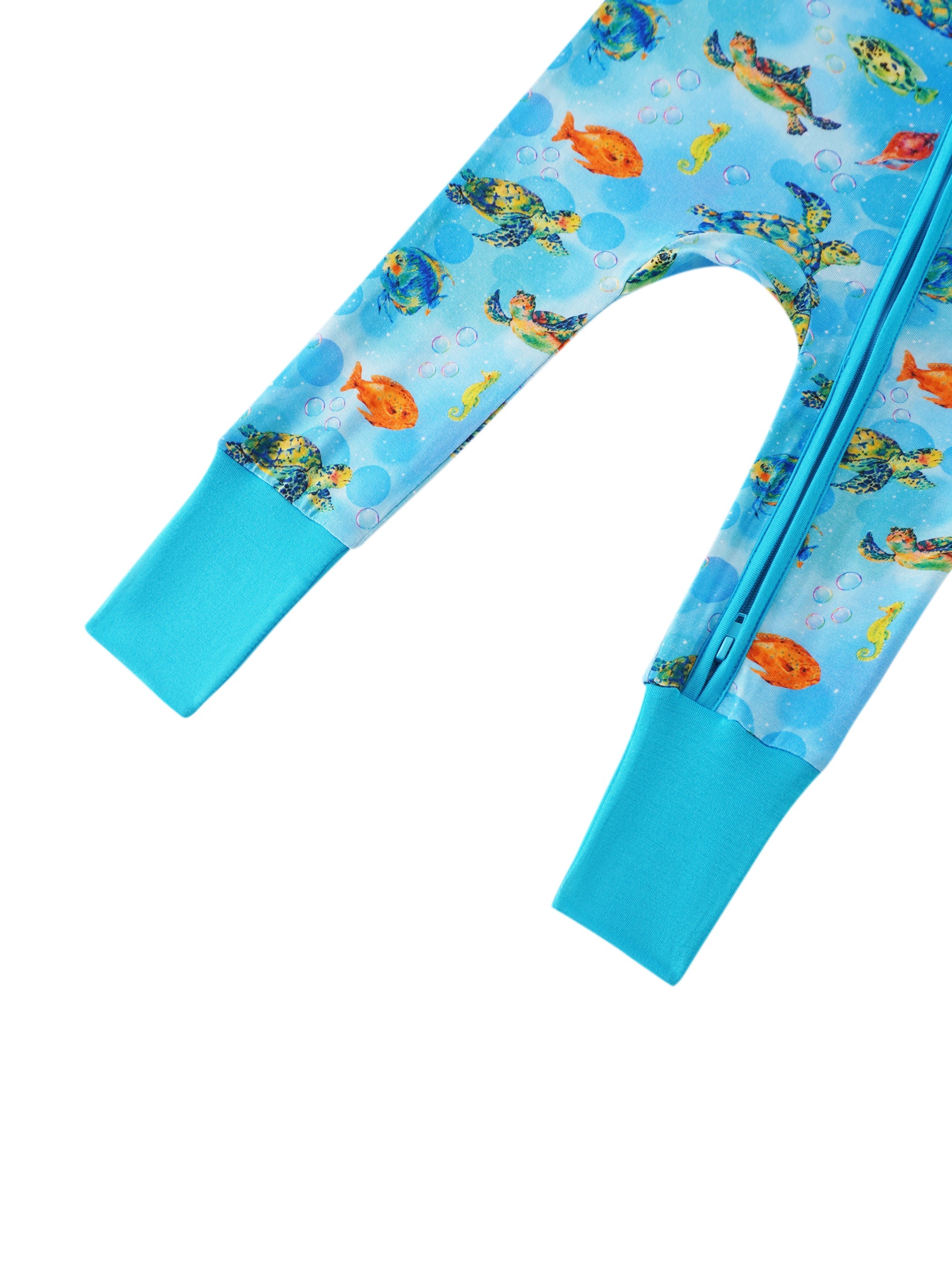 PoshTOT Little Sea turtle Bamboo Baby Convertible Zippy Romper