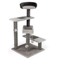 37" tall Cat Stairs with Scratching Mats - 3-Tier Perches, Spring Ball & Dangling Toys for Cats