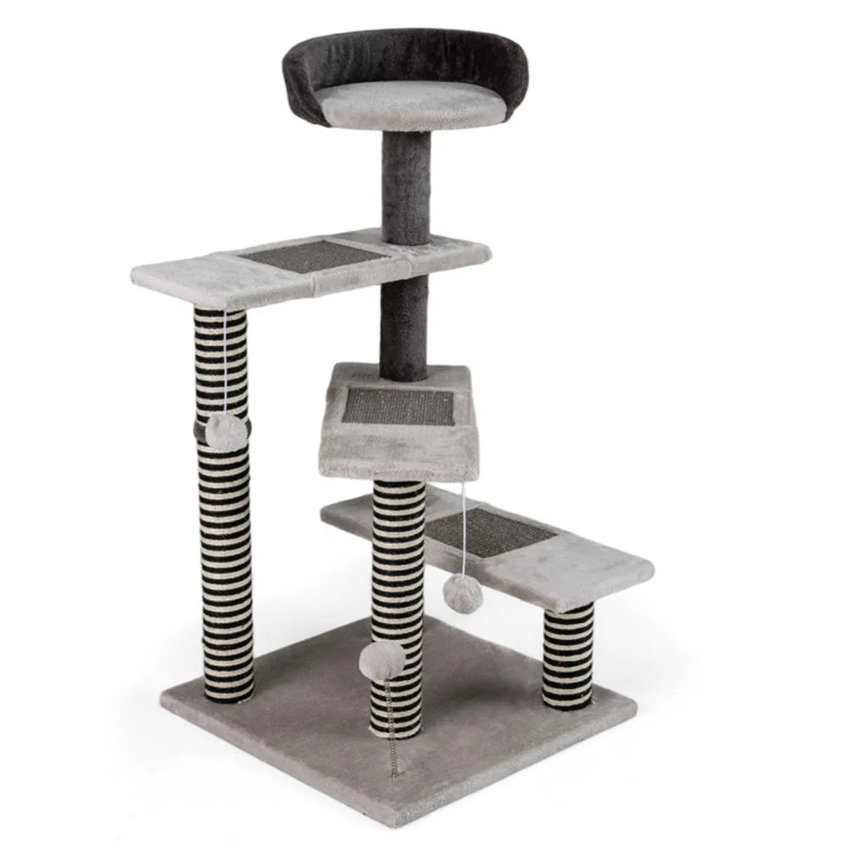 37" tall Cat Stairs with Scratching Mats - 3-Tier Perches, Spring Ball & Dangling Toys for Cats