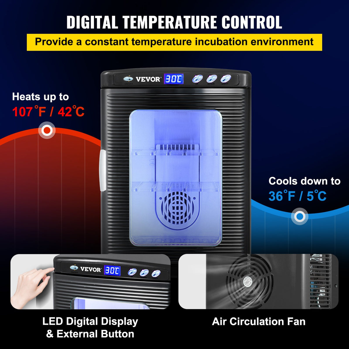 Black Reptile Incubator 25L Scientific Lab Incubator Digital Incubator Cooling And Heating 5-42°C Reptile Egg Incubator 