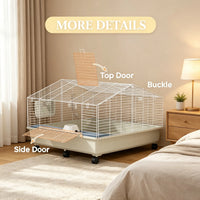 35"35"25" Rolling Small Animal Cage with Water Bottle Hay Feeder Food Dish for Rabbits Hedgehogs Guinea Pigs