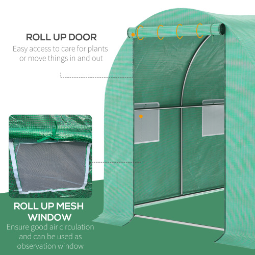 Outsunny 15x 7x 6.5 Walk-in Tunnel Hoop Greenhouse, Green House With Polyethylene PE Cover, Steel Frame, Roll-Up Zipper 