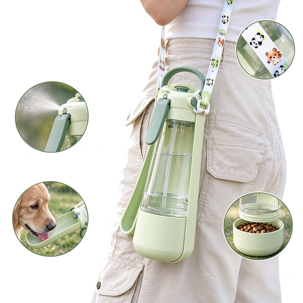 3in1 Dog Water Bottle With Mist Sprayer & Food Storage, Portable Pet Travel Water Dispenser For Walking Hiking Camping