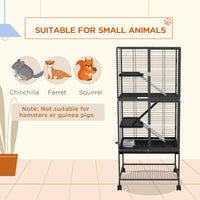 Rolling Small Animal Cage 53.5"H Chinchilla Cage for Ferrets, Squirrels w/ Removable Tray, Storage Shelf, Dark Grey