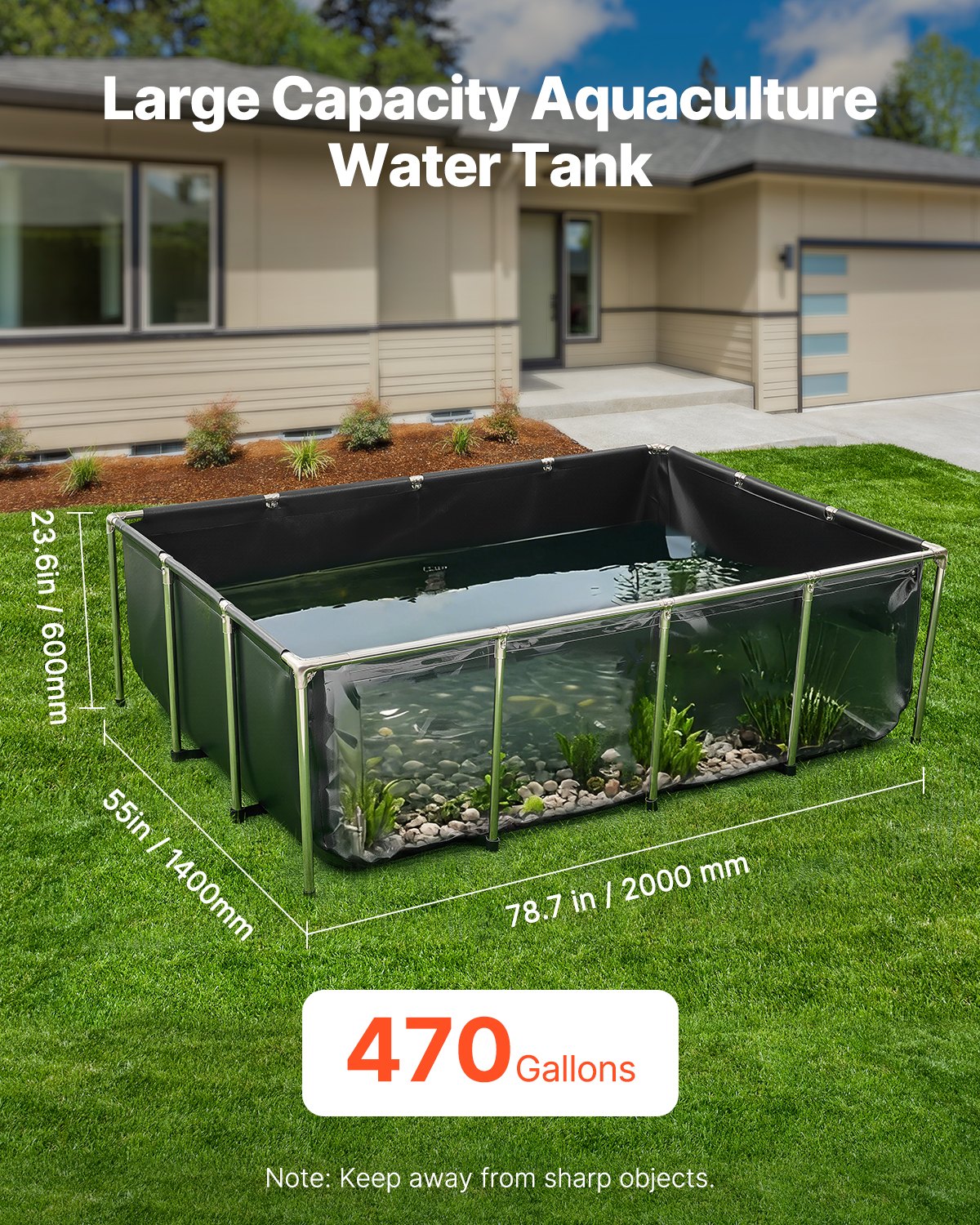 Canvas Fish Pond Above Ground Koi Tank 470 Gal With Clear Viewing Panel