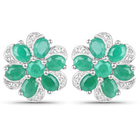 7.84 Carat Genuine Emerald and White Topaz .925 Sterling Silver 3 Piece Jewelry Set (Ring, Earrings, and Pendant w/ Chain)