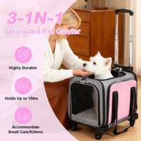 Pink Expandable Rolling Pet Carrier with Detachable Wheelbase – Airline Approved Soft-Sided Travel Bag for Dogs & Cats Under 25 lbs