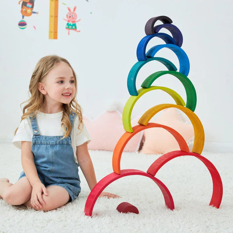 12-Piece Large Wooden Rainbow Stacking Blocks – Primary Colors | Pine or Linden Wood Options - BIG FRENCHIES