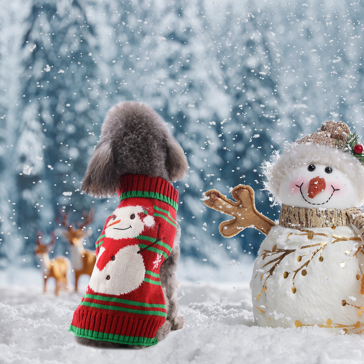 2 Patterns 4 Sizes Option-- 1Pc Pet Christmas Turtleneck Sweater Dog Cat Christmas Clothes Snowman Stripes Costume Winte