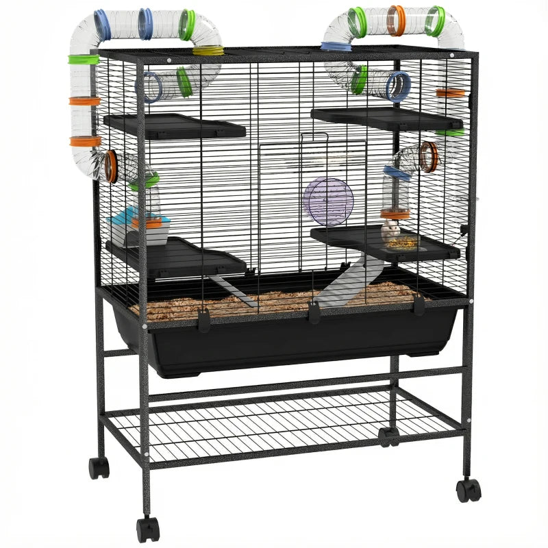 Small Animal Cage For Syrian Hamster, Gerbil Cage With Tubing System, Running Wheel, Ramps, Platforms