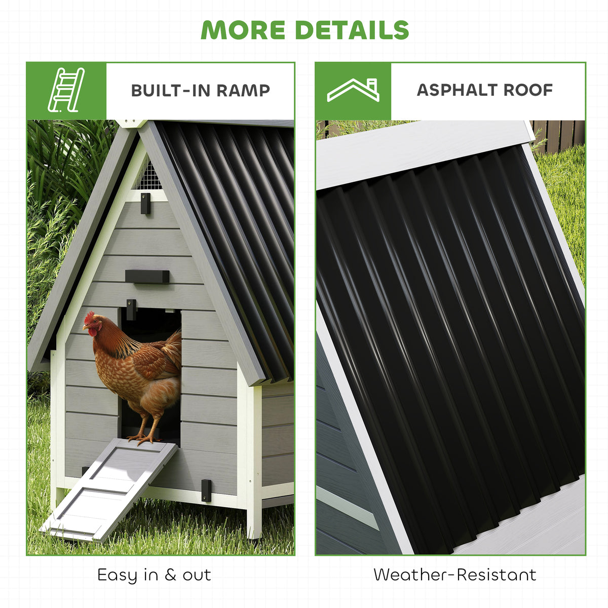 Chicken Coop for 2 Chickens, Outdoor Wooden Chicken House with Removable Nesting Box & Roosting Bar, Tray, Ramp