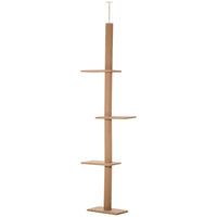 PawHut Floor-to-Ceiling Cat Tree Cat Climbing Tower With Sisal-Covered Scratching Posts Natural Cat Tree Activity Center