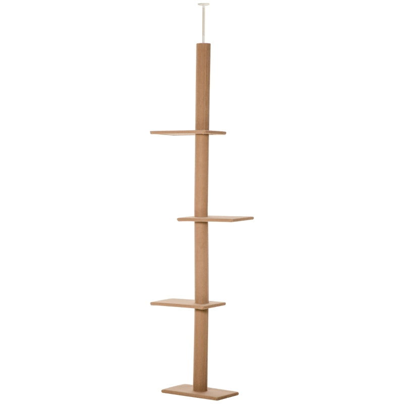 PawHut Floor-to-Ceiling Cat Tree Cat Climbing Tower With Sisal-Covered Scratching Posts Natural Cat Tree Activity Center