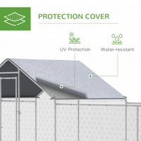 Chicken Run, 23' x 6.6' Metal Chicken Coop with Waterproof and Anti-UV Cover, Spire Roof, Door, for 12-14 Chickens, Duck