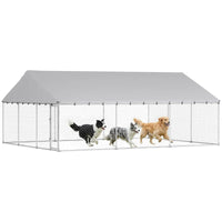 Heavy Duty Outdoor Dog Kennel With Waterproof Roof, 2 Secure Latches, Chain Link Dog Run For Backyard, 20' X 15' X 8',Mu
