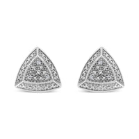 .925 Sterling Silver Diamond-Accented Trillion Shaped 4-Stone Halo-Style Stud Earrings (H-I Color, I2-I3 Clarity)