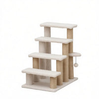4 Levels Cat Steps with Scratching Posts for High Bed, Sofa, Non-slip Sturdy Pet Climbing Ladder for Indoor Cats, White